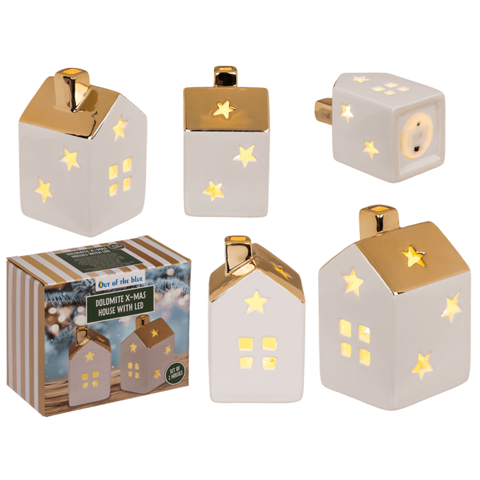 Leuchtendes Dolomit-Weihnachtshaus mit LED, 2er-Set
