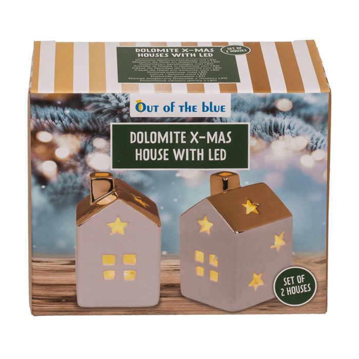 Leuchtendes Dolomit-Weihnachtshaus mit LED, 2er-Set